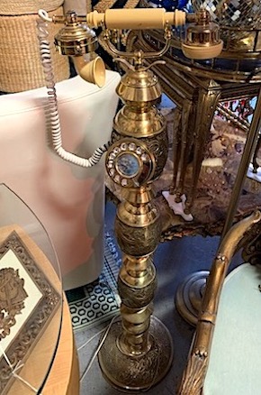 Vintage 1960s Hollywood Regency Brass Floor Standing Rotary Dial Phone