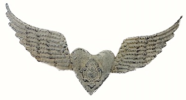 Vintage Inspired Distressed Metal Angel Wings with Heart