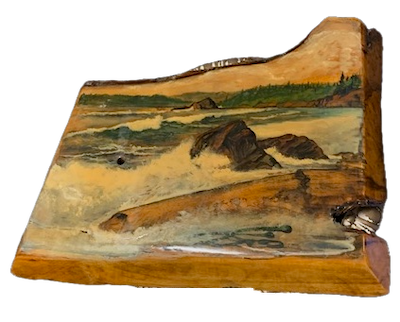 Vintage Seascape Scene Print Mounted to Wood Rustic Plank Art Decor